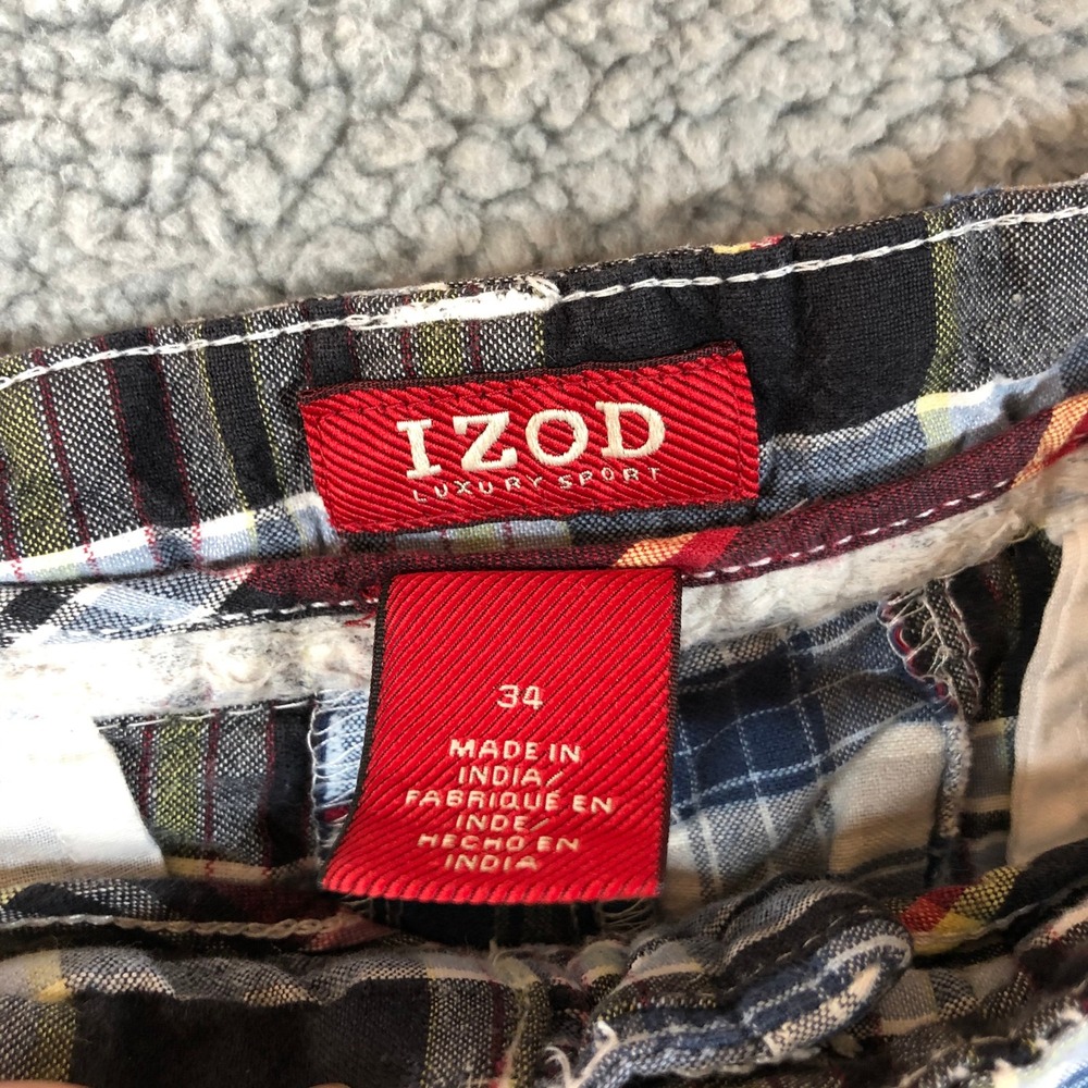 Izod Luxury Sport Mens 34 Patchwork Plaid Shorts Multicolor Preppy Cotton 8 - Picture 3 of 7
